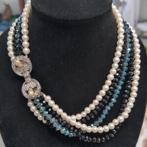 ✨ Artisan Redesign Multistrand Statement Necklace w/ 1940s Rhinestone Clasp